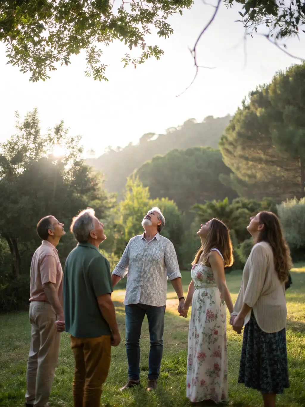 A group of people of different ages and backgrounds smiling and interacting during a Tai Chi class, showcasing the social and community aspects of the practice.